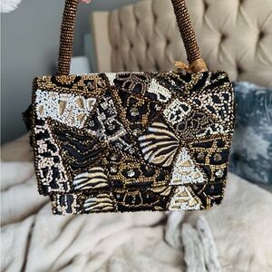 Marshalls Black and Gold Beaded Clutch